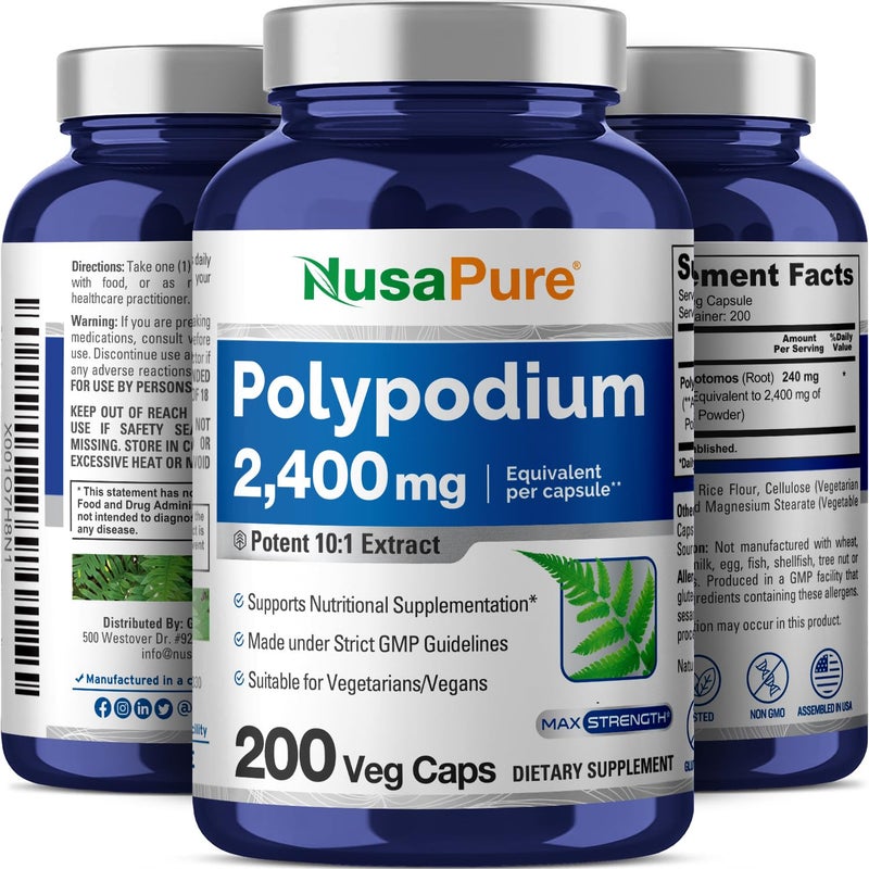 NusaPure Polypodium Leucotomos Extract 2400mg 200 Veggie Capsules (Vegetarian, Non-GMO, Vegan) - Image 4