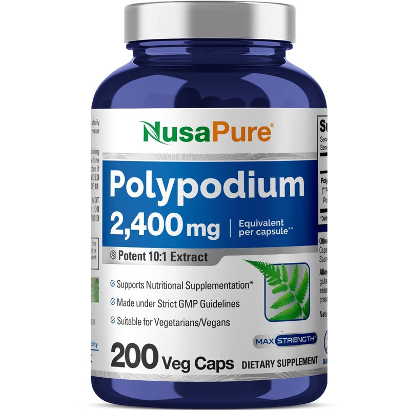 NusaPure Polypodium Leucotomos Extract 2400mg 200 Veggie Capsules (Vegetarian, Non-GMO, Vegan) - Image 1