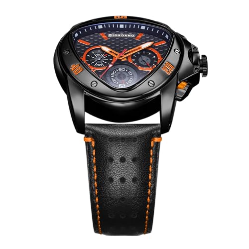 Giordano Multi Function Watch for Men -Unique Triangle Dial, Dual-Date Display with Leather Strap - Image 3