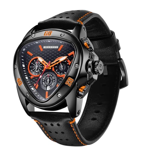 Giordano Multi Function Watch for Men -Unique Triangle Dial, Dual-Date Display with Leather Strap - Image 1