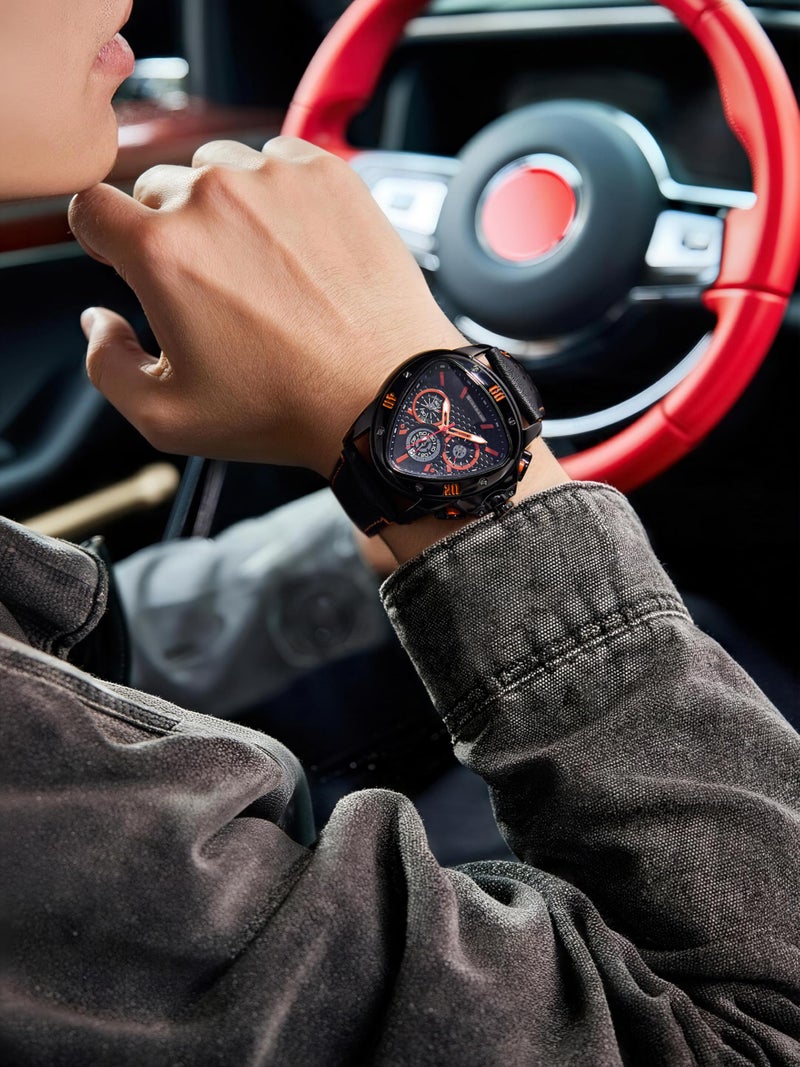 Giordano Multi Function Watch for Men -Unique Triangle Dial, Dual-Date Display with Leather Strap - Image 4