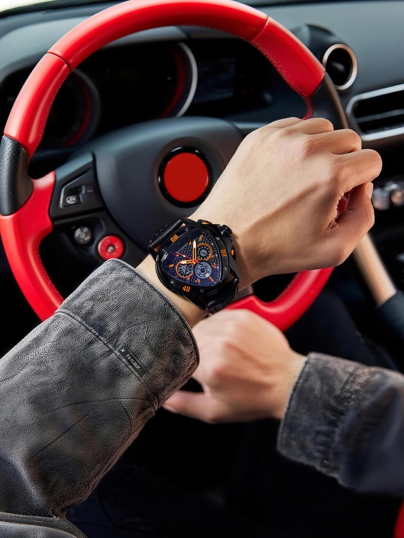 Giordano Multi Function Watch for Men -Unique Triangle Dial, Dual-Date Display with Leather Strap - Image 2