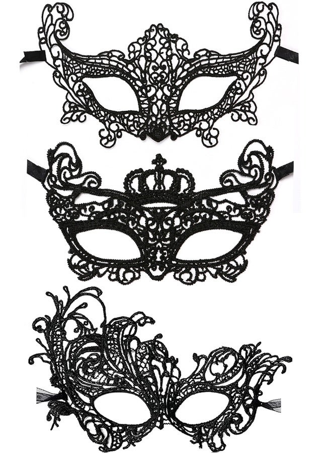 قناع تنكري للبالغين مكون من 3 قطع، أقنعة دانتيل مرحة غامضة، غطاء رأس من الدانتيل للنساء والرجال - Image 1