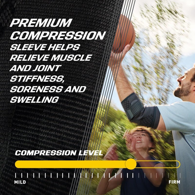فوتورو كم ™ Premium Compression Elbow Sleeve، مع حزام ملتف ووسادتين ضغط جل، لعلاج التهاب الأوتار الخفيف، مرفق لاعب الجولف، مرفق التنس، التورم، الالتواءات، والإجهادات، مقاس Large/XLarge - Image 1