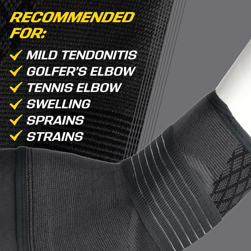 فوتورو كم ™ Premium Compression Elbow Sleeve، مع حزام ملتف ووسادتين ضغط جل، لعلاج التهاب الأوتار الخفيف، مرفق لاعب الجولف، مرفق التنس، التورم، الالتواءات، والإجهادات، مقاس Large/XLarge - Image 4