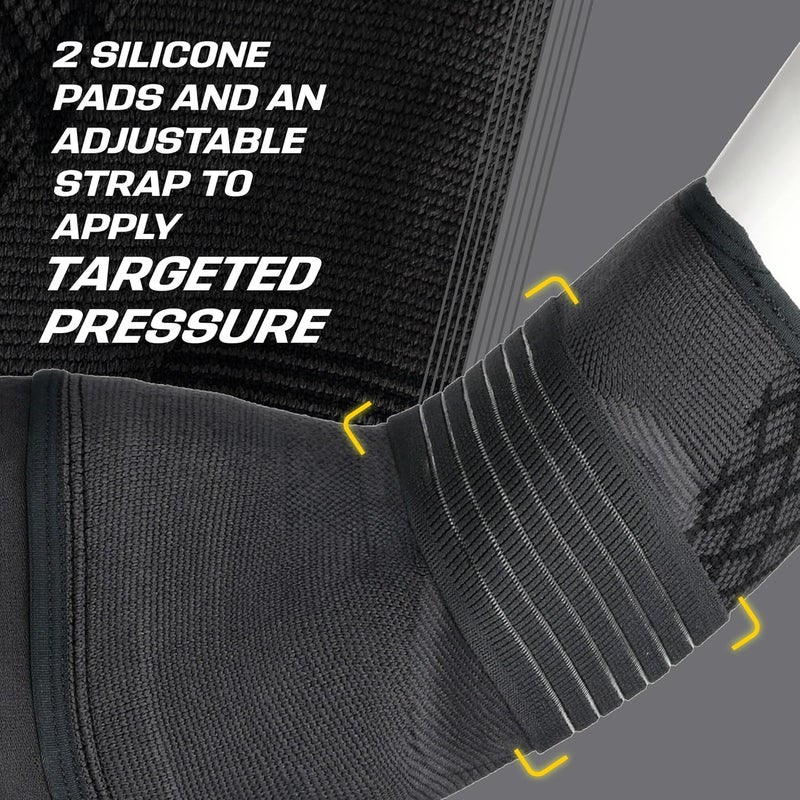 فوتورو كم ™ Premium Compression Elbow Sleeve، مع حزام ملتف ووسادتين ضغط جل، لعلاج التهاب الأوتار الخفيف، مرفق لاعب الجولف، مرفق التنس، التورم، الالتواءات، والإجهادات، مقاس Large/XLarge - Image 5