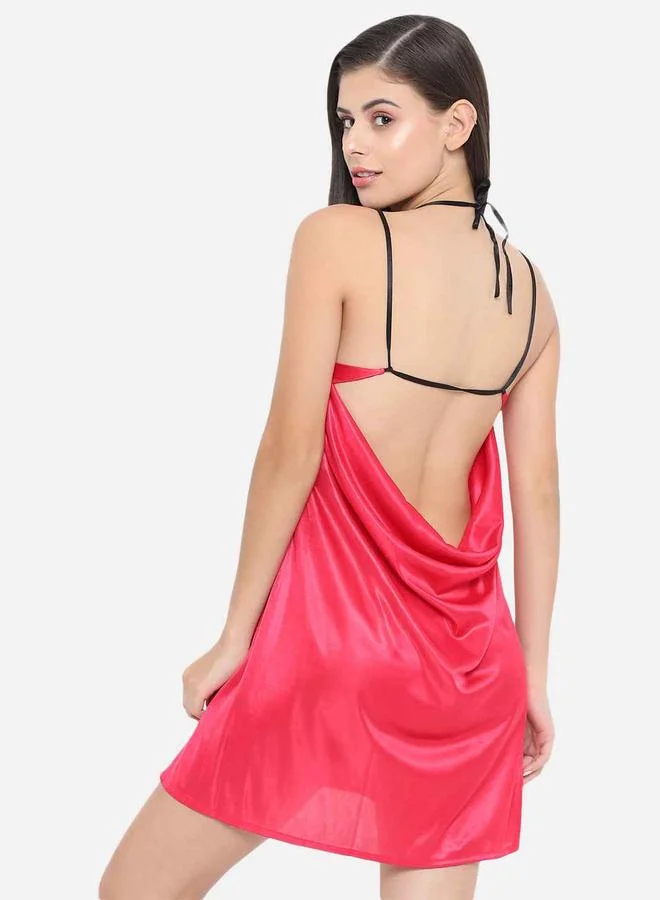 Take Two Solid V Neck Strappy Satin Babydoll By Klamotten