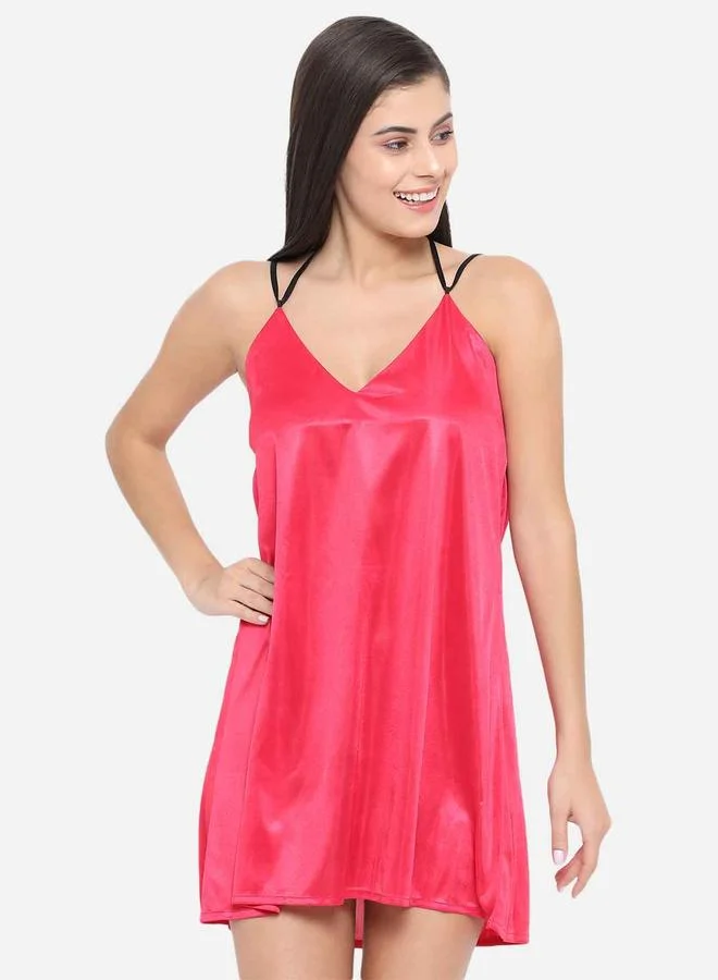 Take Two Solid V Neck Strappy Satin Babydoll By Klamotten