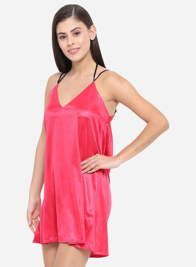 Take Two Solid V Neck Strappy Satin Babydoll By KLAMOTTEN - Image 4