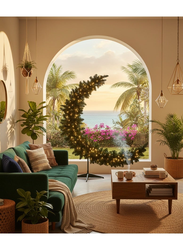 Ramadan Crescent Prelit – Elegant Moon Ornament for Home, Family Gatherings, Festive Decor, Christmas & New Year Decoration (Green) (150cm) - Image 1