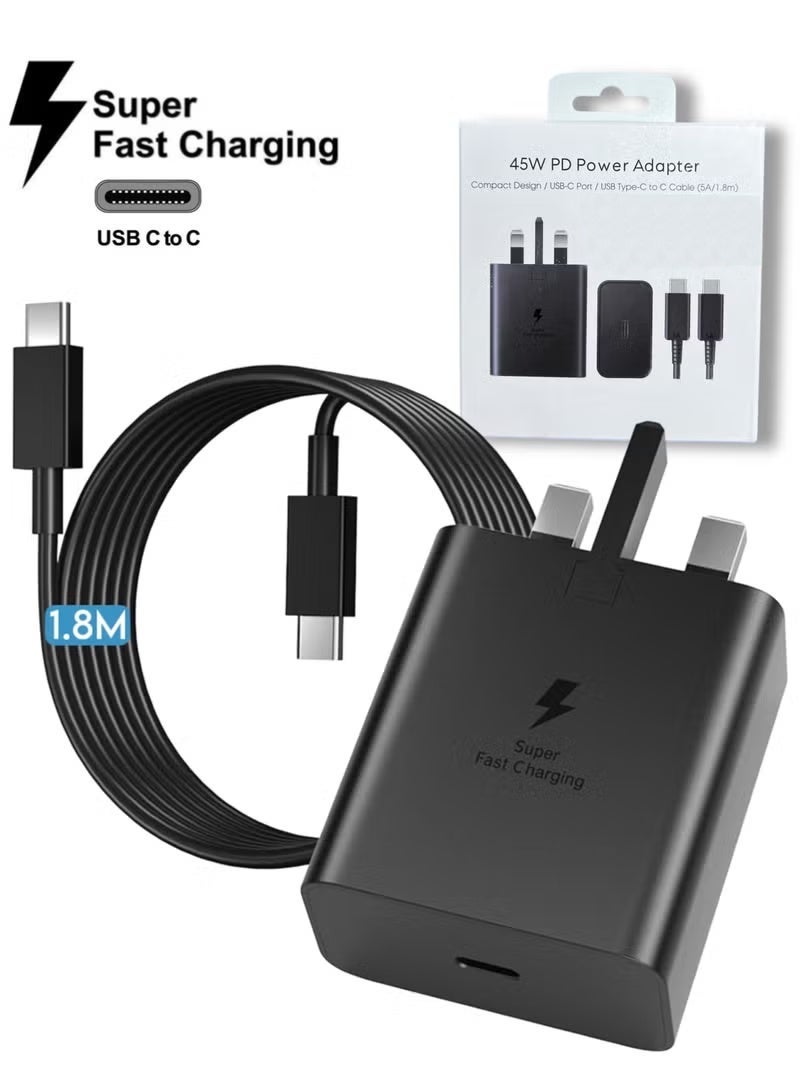 45W PD Power adapter Compact Design/USB-C Port/USB Type-C to C Cable(5A/1.8m)  For Galaxy, For Android Specially For Galaxy S25/S24/S23/S22/S21 Series A53 A72 A51 A52, For All Type C Device - Image 1