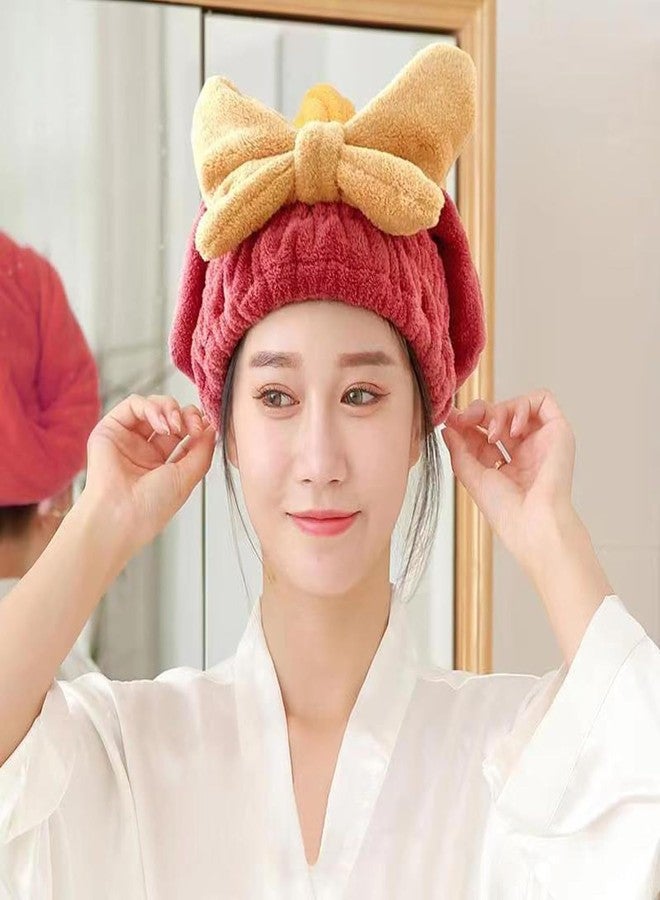 ROMILAS Super Absorbent Hair Towel Wrap for Wet Hair, Fast Drying Microfiber Hair Drying Towel Cap with Bow-Knot, Microfiber Hair Towel Wrap for Women (Red) - Image 4