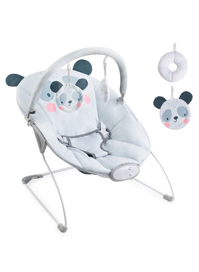 Momi Glossy Lightweight Baby Recliner Bouncer, A Cute Panda Smiles, Sensory Unit With 8 Melodies Vibrations, 3Point Safety Belt, Anti-Slip Pad For 0+ Months, Grey  - Image 2