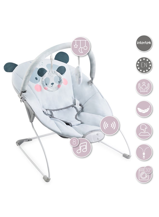 Momi Glossy Lightweight Baby Recliner Bouncer, A Cute Panda Smiles, Sensory Unit With 8 Melodies Vibrations, 3Point Safety Belt, Anti-Slip Pad For 0+ Months, Grey  - Image 3