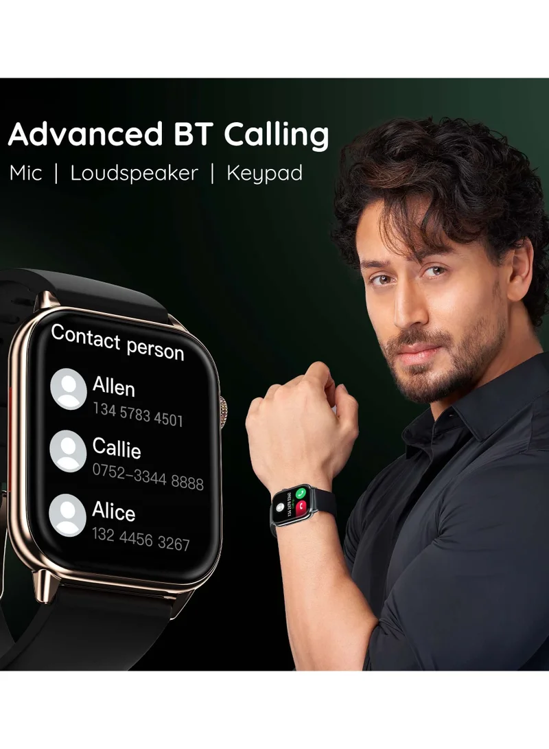 Pebble Orion Max, Wireless Charging, 1.91"HD Screen, Metallic Body, BT Calling, Fitness Tracker, Sleep & Heart Rate Monitor, 100+ Sport Modes, Smartwatch for Men - Midnight Gold