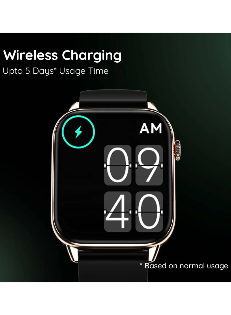 Pebble Orion Max, Wireless Charging, 1.91"HD Screen, Metallic Body, BT Calling, Fitness Tracker, Sleep & Heart Rate Monitor, 100+ Sport Modes, Smartwatch for Men - Midnight Gold