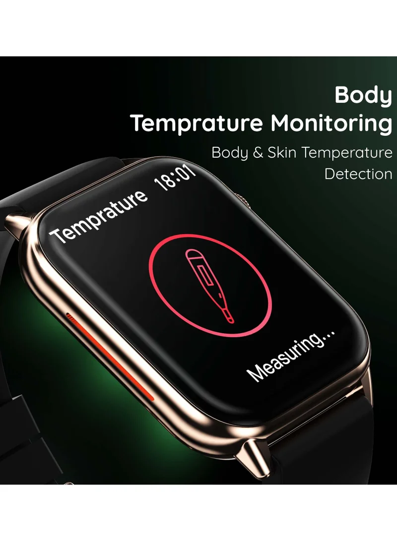 Pebble Orion Max, Wireless Charging, 1.91"HD Screen, Metallic Body, BT Calling, Fitness Tracker, Sleep & Heart Rate Monitor, 100+ Sport Modes, Smartwatch for Men - Midnight Gold