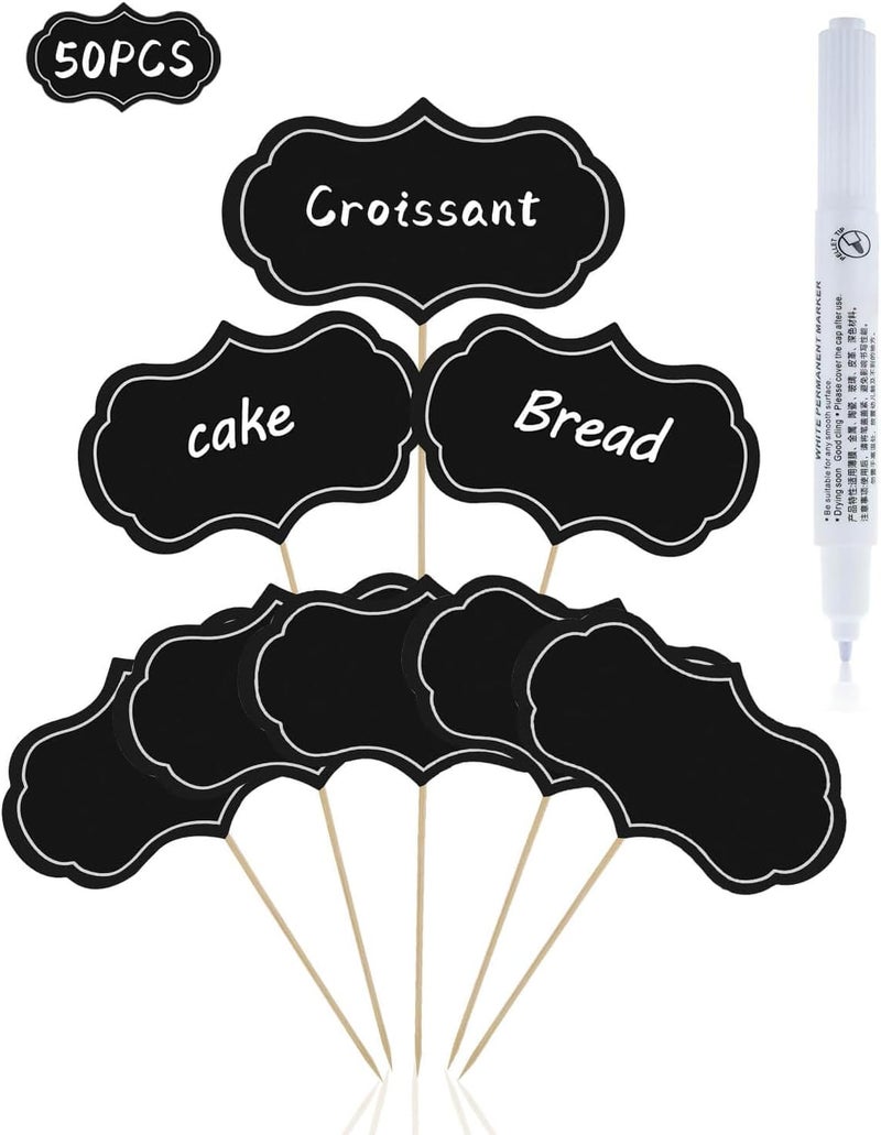 JELIEE 50 Pieces Food Markers for Charcuterie Board Cheese Markers Cupcake Toppers Picks for Buffet Party Food Labels Blank Toothpick Flags for Wedding Birthday Party Decorations (Black) - Image 1