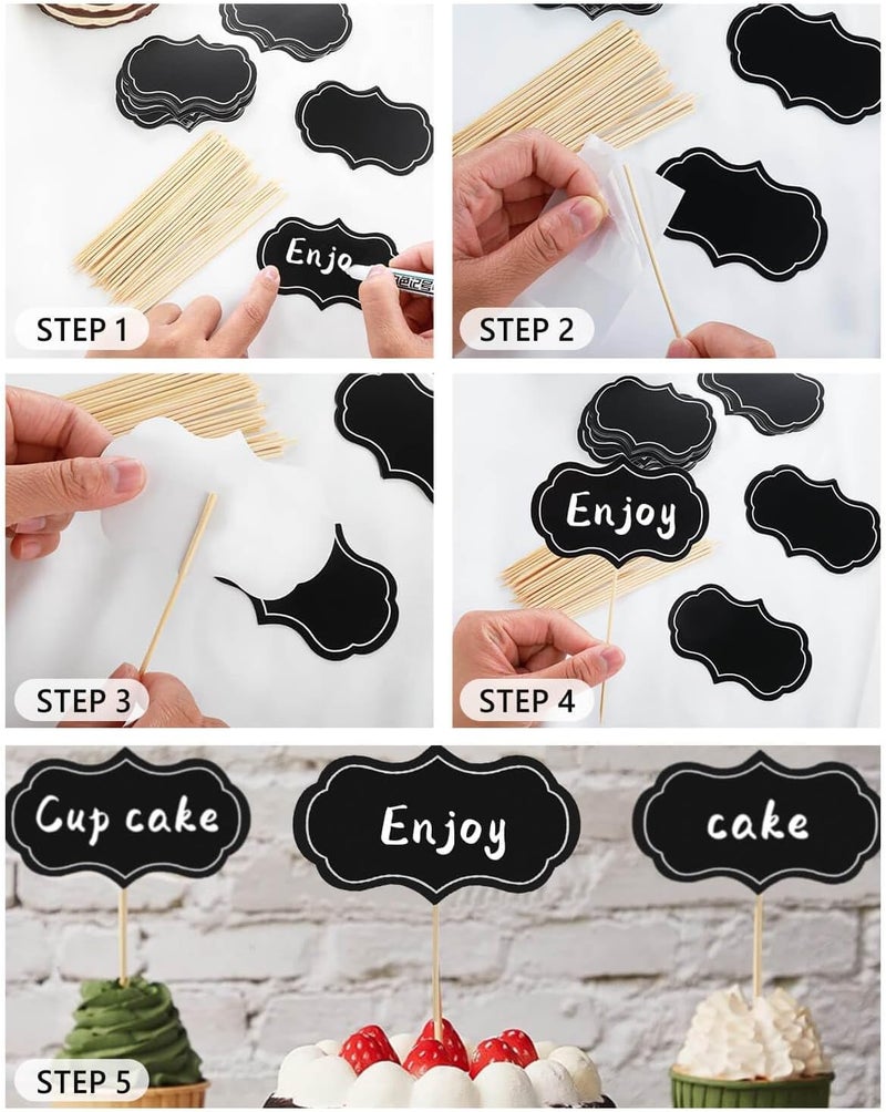 JELIEE 50 Pieces Food Markers for Charcuterie Board Cheese Markers Cupcake Toppers Picks for Buffet Party Food Labels Blank Toothpick Flags for Wedding Birthday Party Decorations (Black) - Image 3