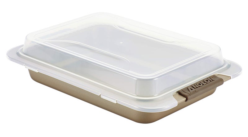 Anolon Bronze Nonstick Baking Pan With Lid  Nonstick Cake Pan With Lid Rectangle  9 Inch x 13 Inch Brown