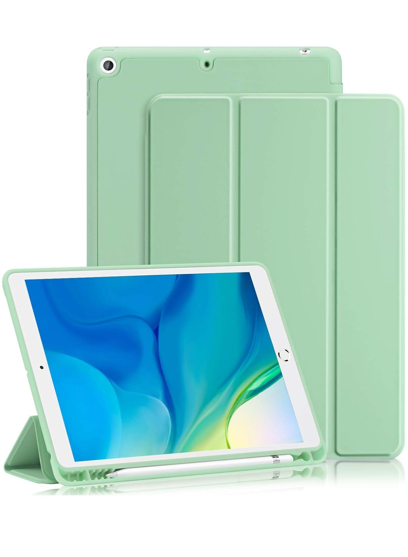iPad 9th/8th/7th Generation Case (2021/2020/2019) - iPad 10.2-Inch Case with Pencil Holder, Slim Soft TPU Back Smart Magnetic Stand (Green)