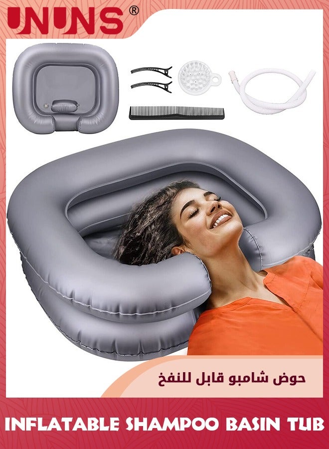 يو إن يو إن أس Inflatable Shampoo Basin Tub,Portable Shampoo Bowl,Hair Washing Basin for Bedridden,Injured, Hair Wash Tub for Dreadlocks and at Home Sink Washing,Silver,6Pcs - Image 1
