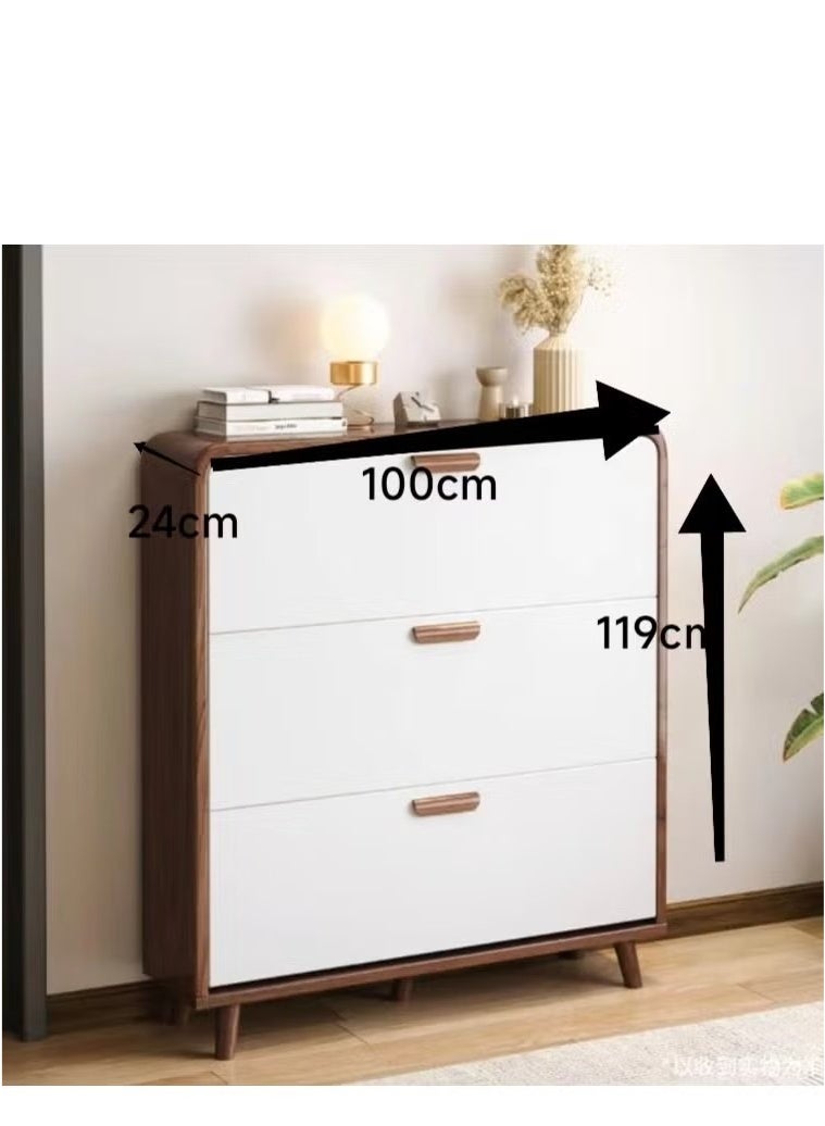 Beauenty Shoe Cabinet With 3 Flip-Top Drawers, Free-Standing Shoe Cabinet, Wooden Shoe Rack Storage Rack For Entry, Foyer, Living Room 100 x 24 x 119 cm - Image 2