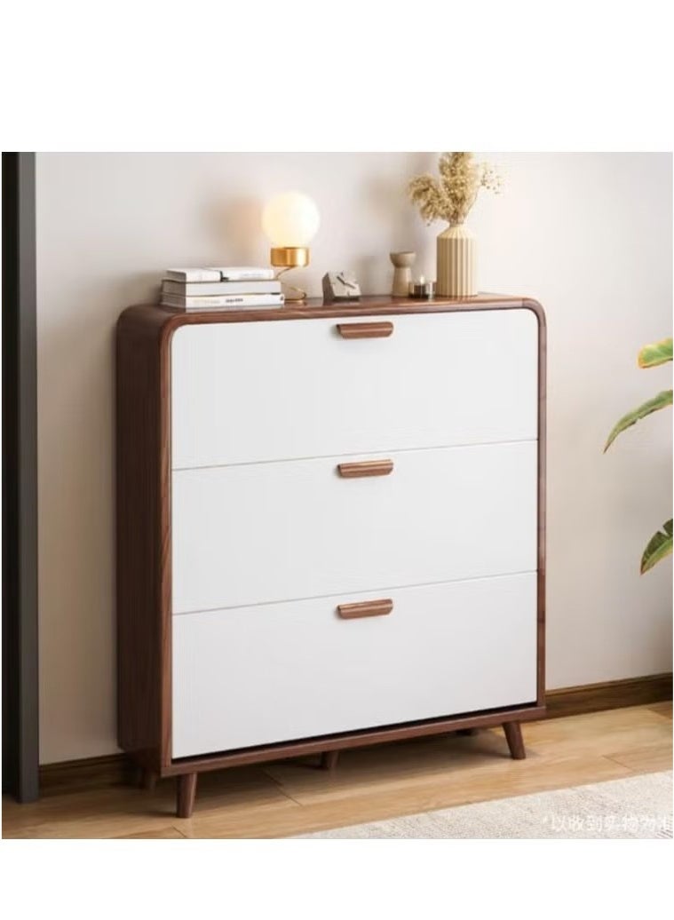 Beauenty Shoe Cabinet With 3 Flip-Top Drawers, Free-Standing Shoe Cabinet, Wooden Shoe Rack Storage Rack For Entry, Foyer, Living Room 100 x 24 x 119 cm - Image 1
