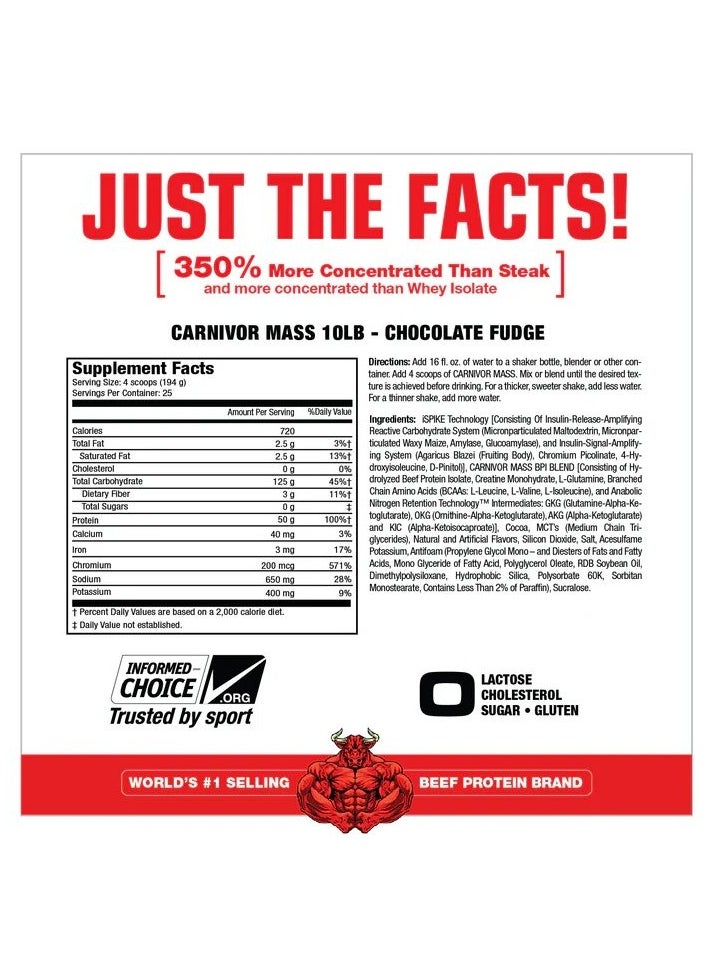 MUSCLEMEDS - Musclemeds, Carnivor Mass, Beef Protein, 10.4 Lbs, Chocolate Fudge, 25 Servings - Image 1