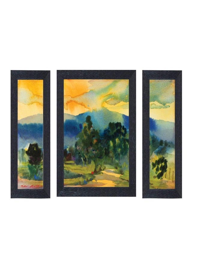 راندم عشوائي (RP-1926 لوحات ألوان مائية تجريدية مؤطرة، (6" × 14"-2، 12" × 14"-1) - Image 1