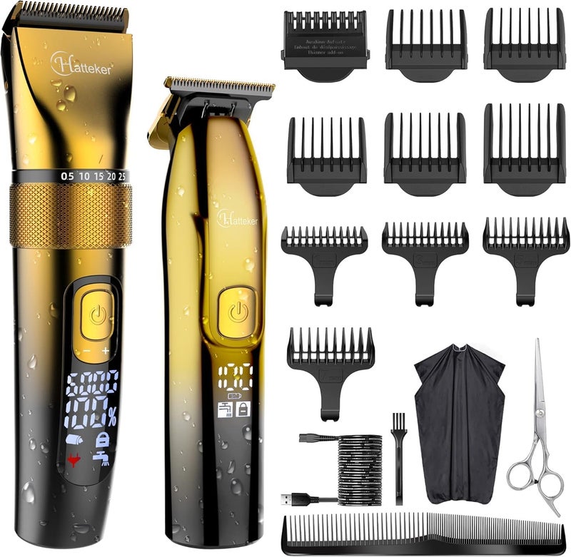 Hatteker Mens Professional Hair Clippers and T-Blade Trimmer Kit, Cordless Beard Barber Clipper Hair Cutting Kit, IPX7 Waterproof - Image 1