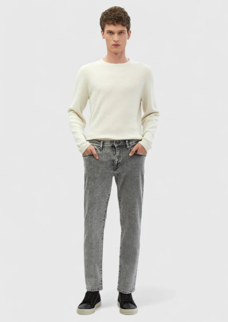 RAMSEY Grey Regular Fit Denim 100% Cotton Trousers