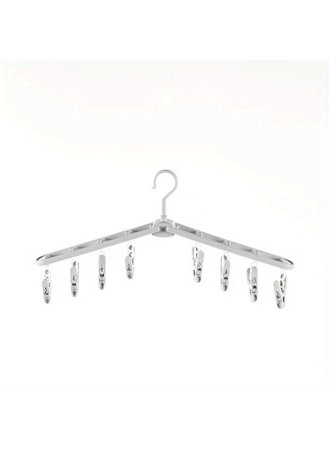 Gray Portable Windproof Folding Clothes Drying Rack With 8 Clips 360 Rotating Hanger For Travel Home - Image 1