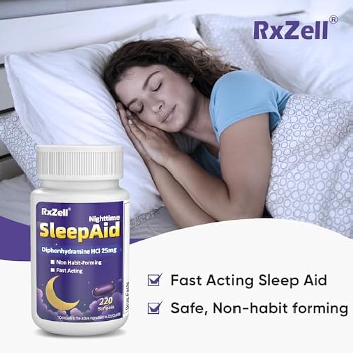 RXZELL Sleep Aid, Diphenhydramine HCl 25mg, 220 Softgels - Fall Asleep Faster, Deeper Restful Sleeping, Non Habit-Forming - Image 4