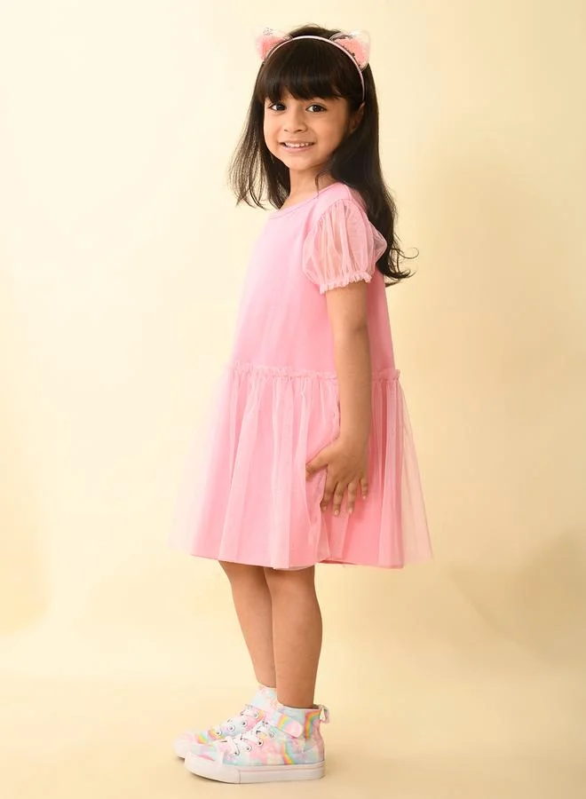 LILPICKS LilPicks Mesh Insert Round Neck Dress