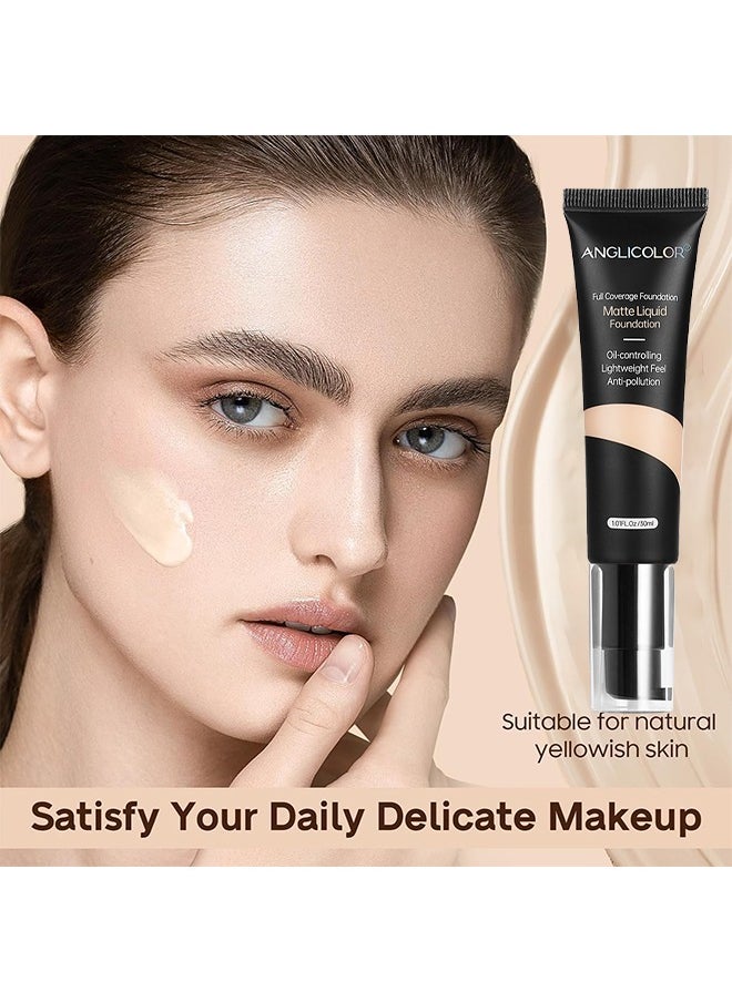 Anglicolor Matte Oil Control Concealer Foundation Flawless Soft Long Lasting Foundation Makeup, Waterproof Full Coverage Face Makeup Strong Concealer Foundation, Long-Lasting Face Makeup (Porcelain)  - Image 2