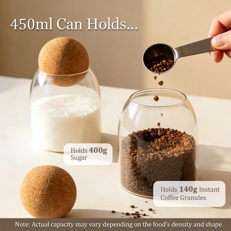 ComSaf 480 ml Storage Jars with Cork Lid, Set of 3 Glass with Cork Lid, Jars with Lids, Glass, Storage Jars Glass with Round Cork Closure, Glass Containers for Nuts, Flour, Sweets, Tea, Coffee - Image 5