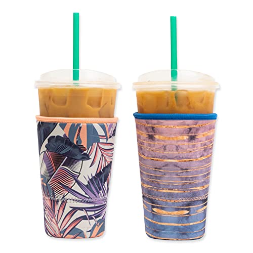 BAXENDALE AND CO Reusable Neoprene Insulator Sleeves for Large Sized Iced Coffee and Cold Drink Cups, Boba Tea, Soda Cups, Tumblers and more (2 PK Large 32oz, Pastel) - Image 1