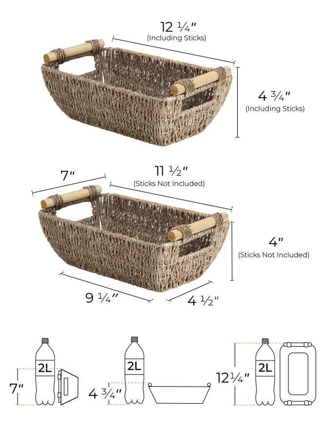 StorageWorks Small Baskets for Bathroom Seagrass Woven Basket with Wooden Handles for Gifts 2Pack - Image 2
