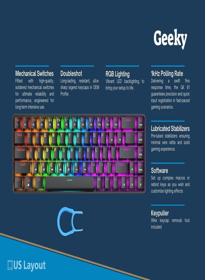 Geeky GK65 SE 65% Mechanical Gaming Keyboard, 68 Keys Multi Colour RGB LED Backlight for PC/Mac Gamers, ANSI US American Layout (Black, Mechanical Red) - Image 2