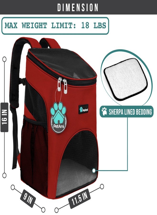 PetAmi Cat Backpack Carrier, Airline Approved Pet Carrier Backpack for Small Dogs and Large Cats, Soft Sided Collapsible Ventilated with Sherpa Bed for Hiking Travel, Max 18 lbs, Red - Image 2