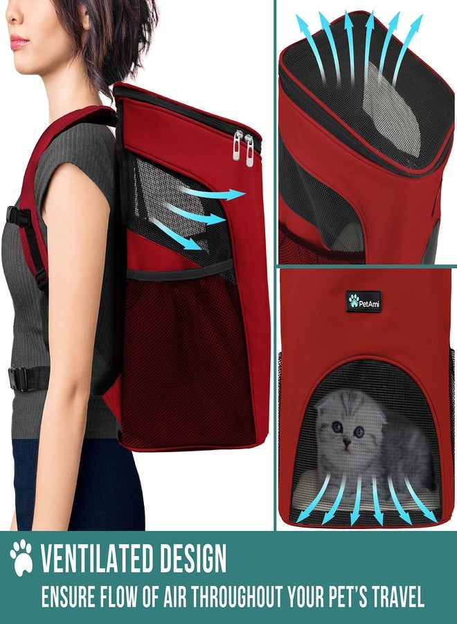 PetAmi Cat Backpack Carrier, Airline Approved Pet Carrier Backpack for Small Dogs and Large Cats, Soft Sided Collapsible Ventilated with Sherpa Bed for Hiking Travel, Max 18 lbs, Red - Image 4