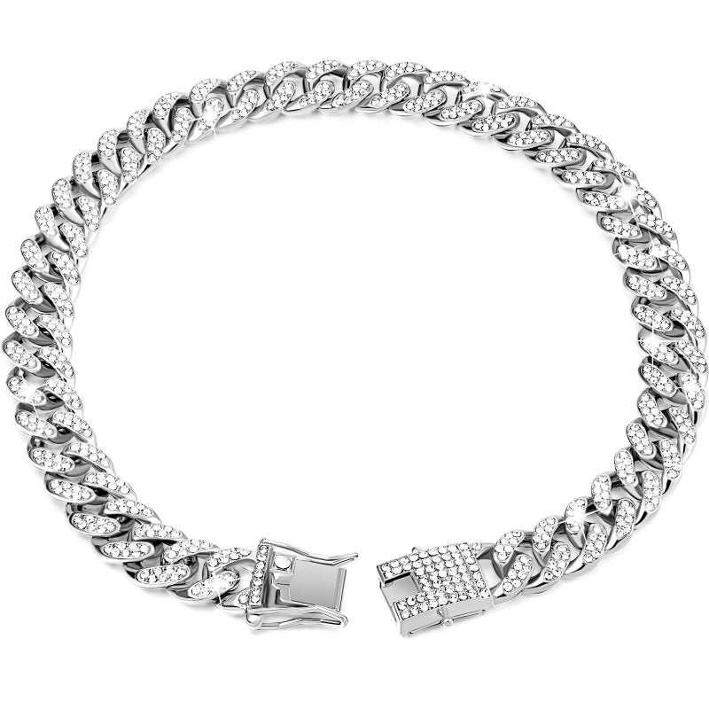 Dog Chain Cuban Diamond Necklace Metal Chain Necklace with Safety Buckle Design Jewelry Accessories, Suitable for Small, Medium, and Large Feline Animals (Silver, 22 inches) - Image 2