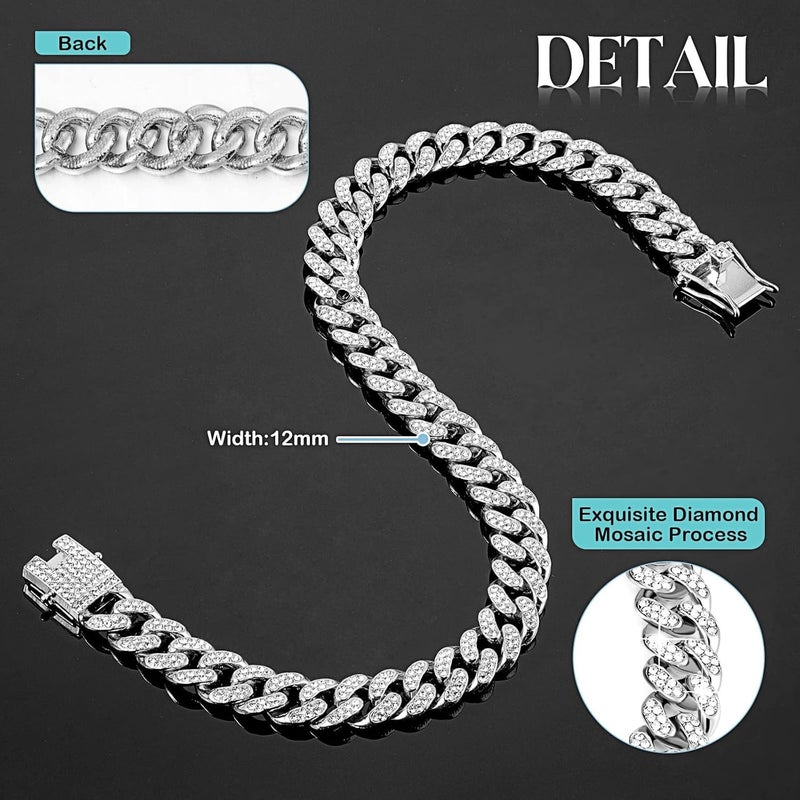 Dog Chain Cuban Diamond Necklace Metal Chain Necklace with Safety Buckle Design Jewelry Accessories, Suitable for Small, Medium, and Large Feline Animals (Silver, 22 inches) - Image 5