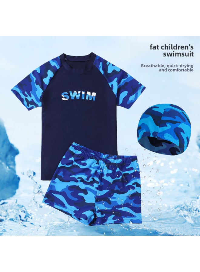 Loquat About 2025 Plus Size Children's Camouflage Swimwear Suit Split Swimming Shorts Plus Fat Youth Swimwear Men-Color:navy Blue Camouflage- - Image 2