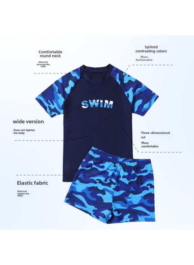 Loquat About 2025 Plus Size Children's Camouflage Swimwear Suit Split Swimming Shorts Plus Fat Youth Swimwear Men-Color:navy Blue Camouflage- - Image 4