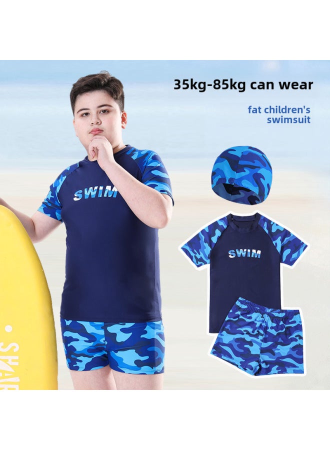 Loquat About 2025 Plus Size Children's Camouflage Swimwear Suit Split Swimming Shorts Plus Fat Youth Swimwear Men-Color:navy Blue Camouflage- - Image 3