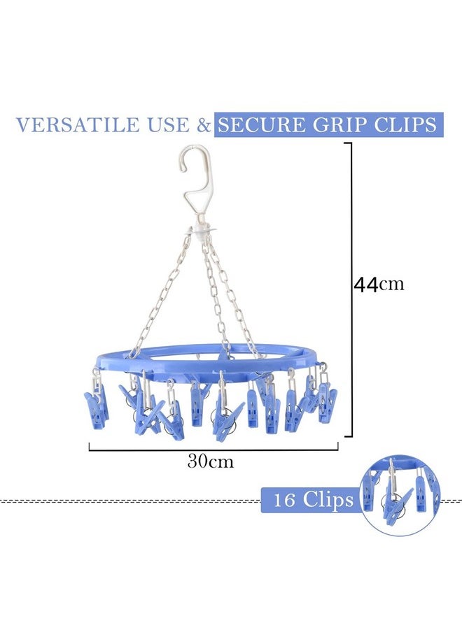 Kuber Industries Kuber Industries Cloth Drying Hanger | 16 Clips Baby Drying Pegs | 360 Degree Rotatable Hanger | Clip Stand for Cloth | Round Cloth Drying Stand | Blue  - Image 4