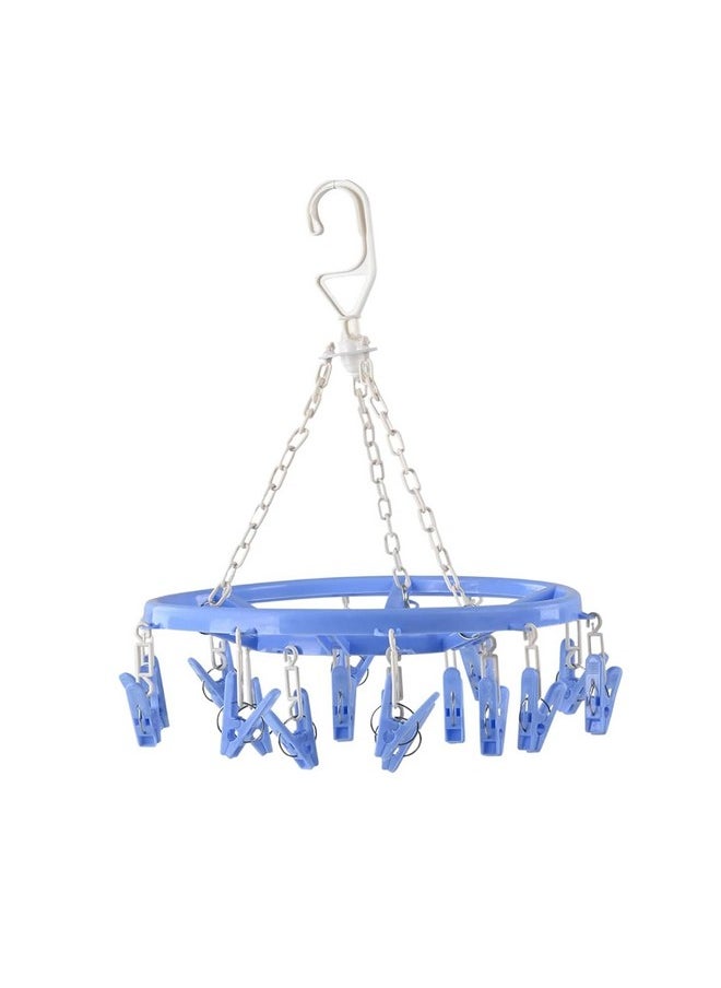 Kuber Industries Kuber Industries Cloth Drying Hanger | 16 Clips Baby Drying Pegs | 360 Degree Rotatable Hanger | Clip Stand for Cloth | Round Cloth Drying Stand | Blue  - Image 1