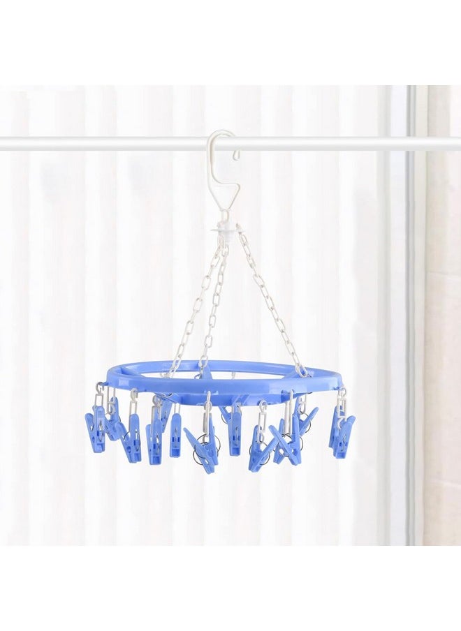 Kuber Industries Kuber Industries Cloth Drying Hanger | 16 Clips Baby Drying Pegs | 360 Degree Rotatable Hanger | Clip Stand for Cloth | Round Cloth Drying Stand | Blue  - Image 2